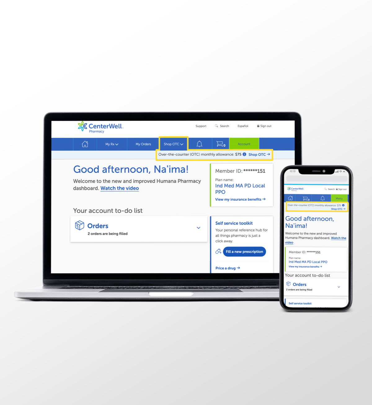Sitio web de CenterWell Pharmacy en varios dispositivos​​ 