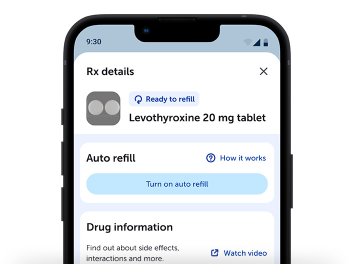 Aplicación de CenterWell Pharmacy mostrando resurtidos​​ 