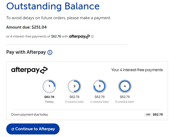 Vista previa de Afterpay​​ 